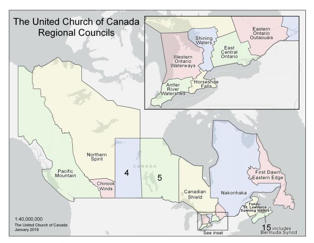 map of the regions of The United Church of Canada