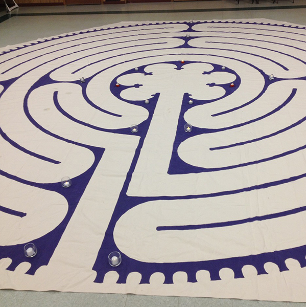image of a canvas labyrinth on the floor